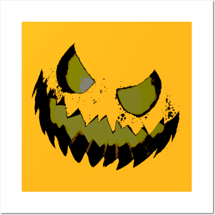 Scary Halloween Evil Laughing Yellow Orange Black Jack-O-Lantern Posters and Art